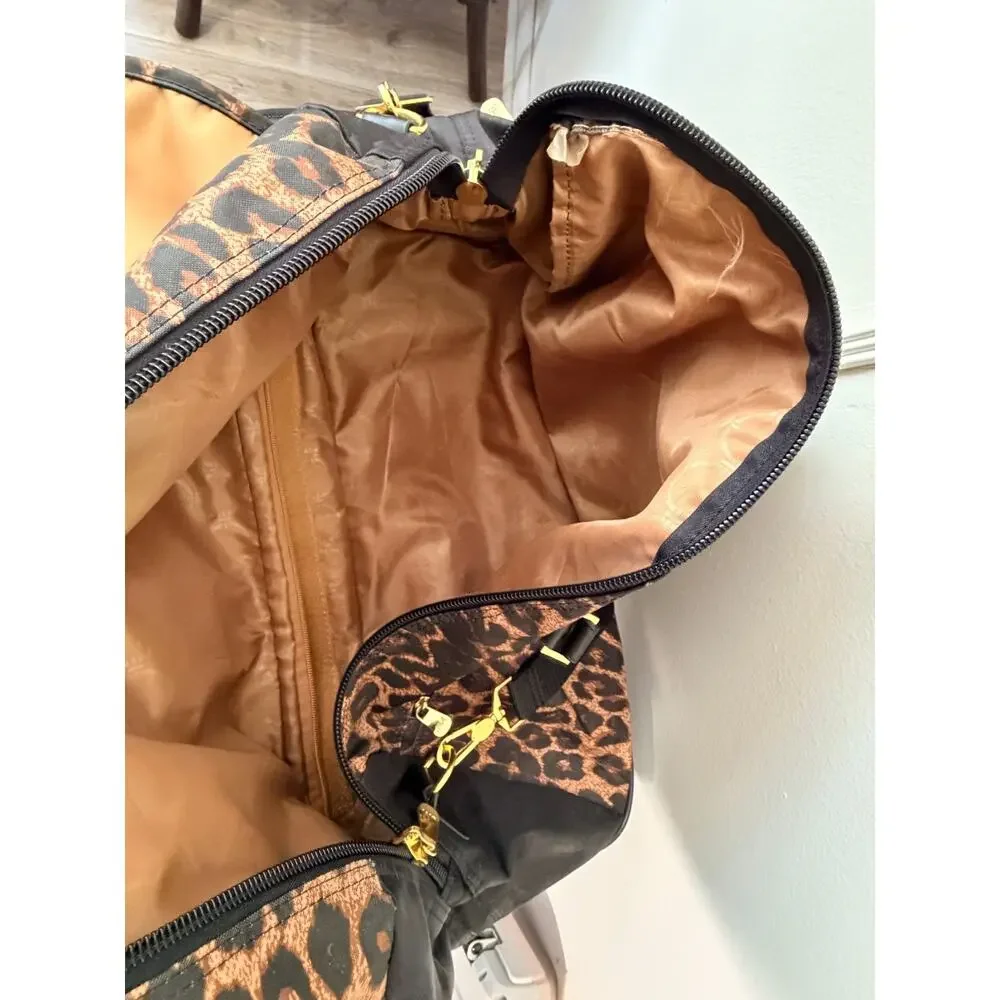 Joy Mangano JM New York Leopard Print Double Decker Expandable Wheeled Duffel Ba
